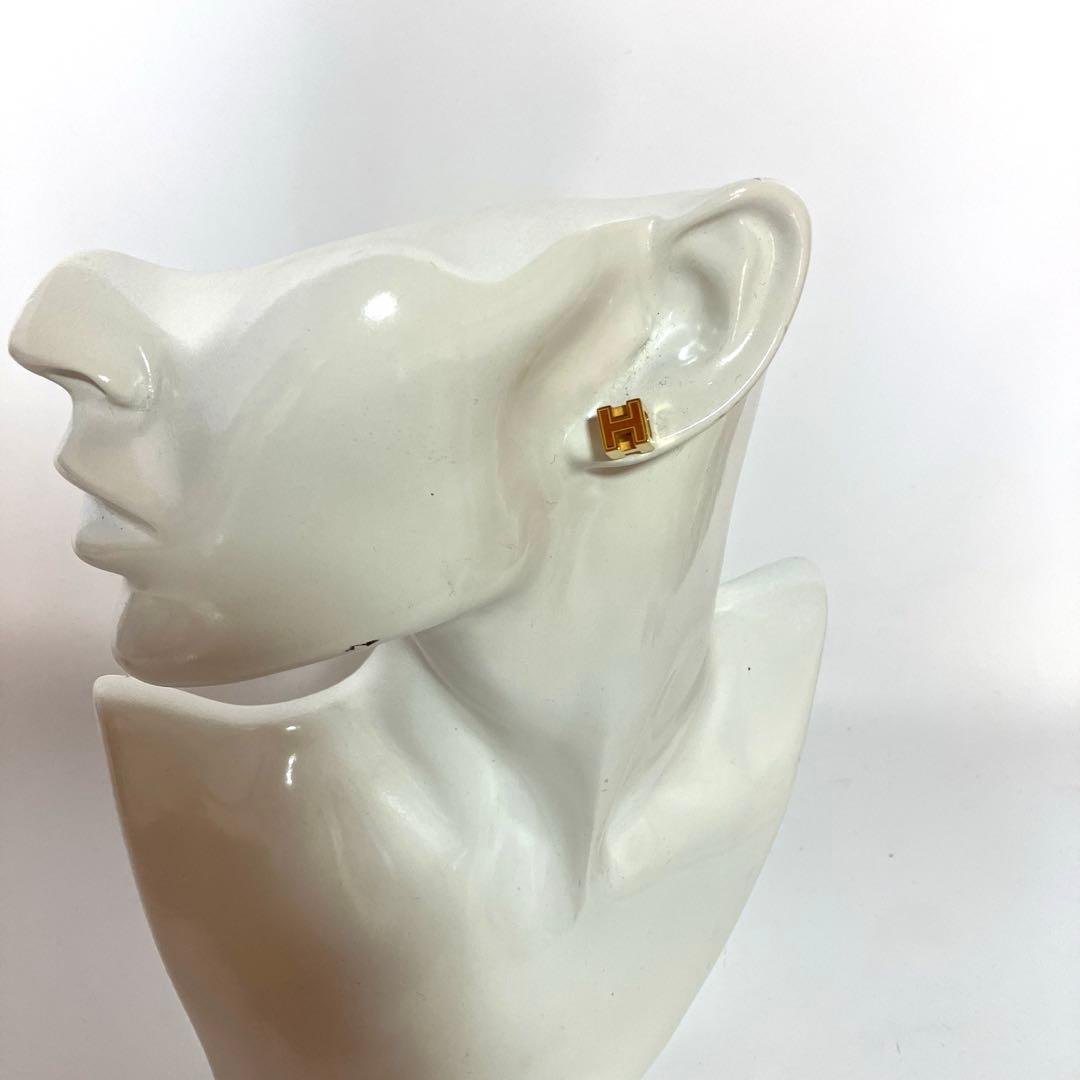 HERMES エルメス カージュドアッシュ Hキューブ ピアス ゴールド