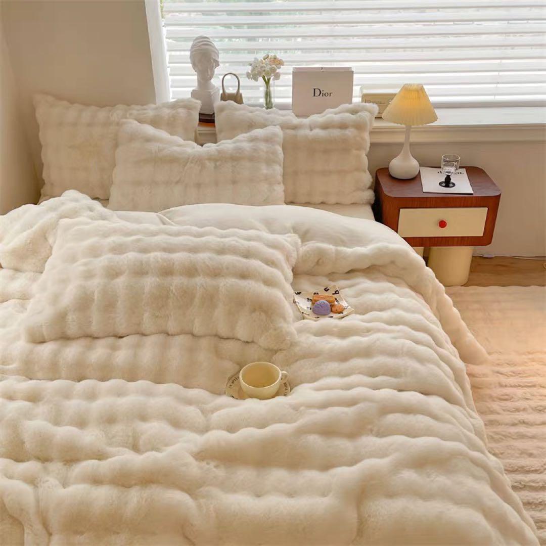 ホワイト フリース シングルカバーセット