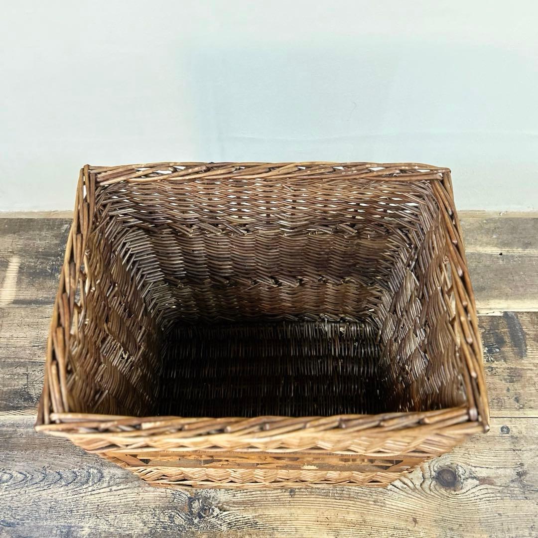 20世紀中頃　柳編み 収納かご バスケット 木彫装飾 鳥 手編み ウィロー　藤