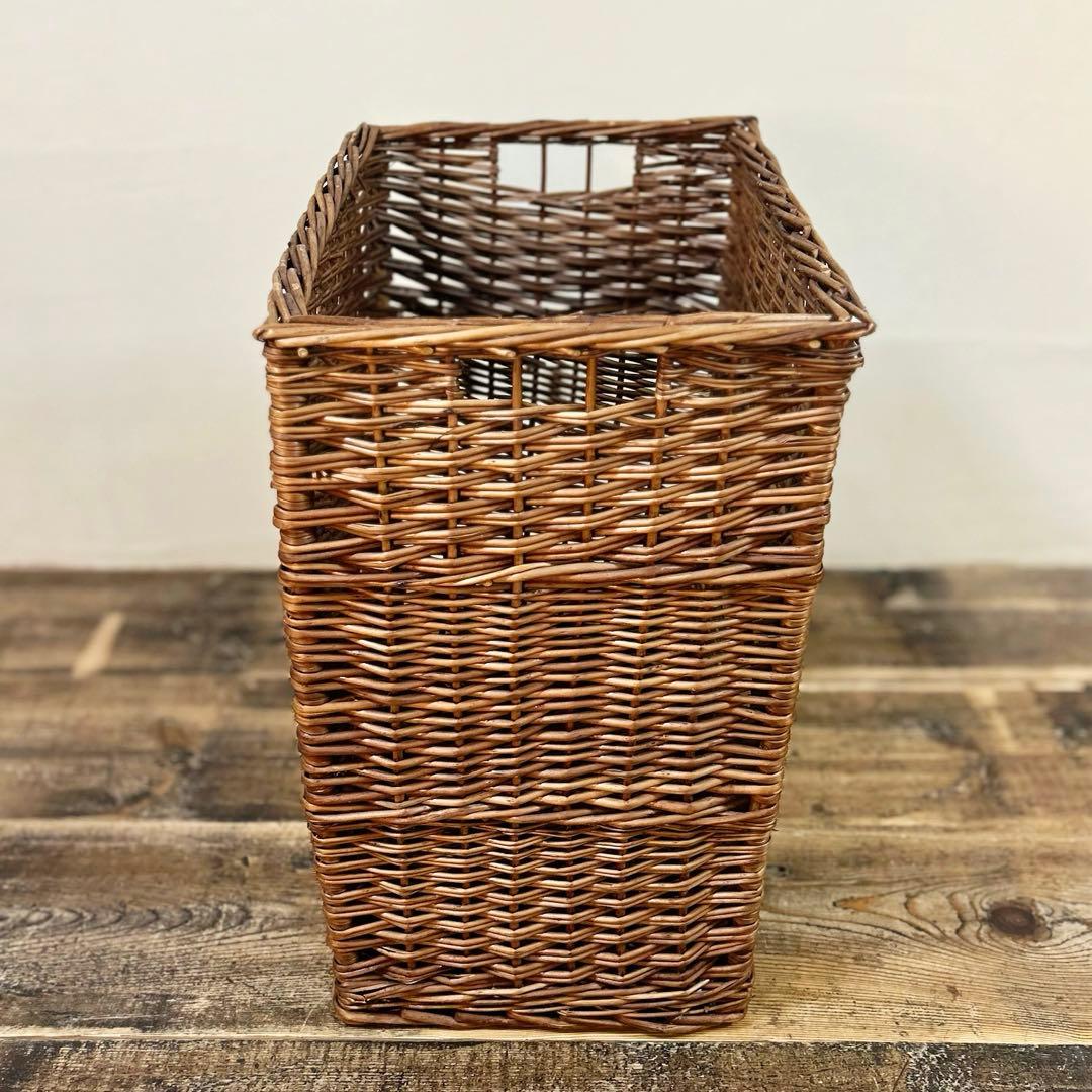 20世紀中頃　柳編み 収納かご バスケット 木彫装飾 鳥 手編み ウィロー　藤