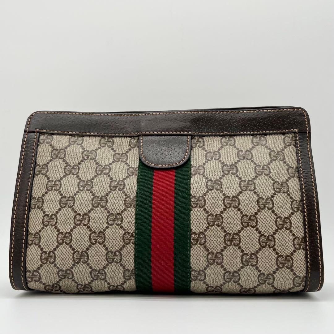 GUCCI クラッチバッグ シェリーライン GG レザー PVC ブラウン