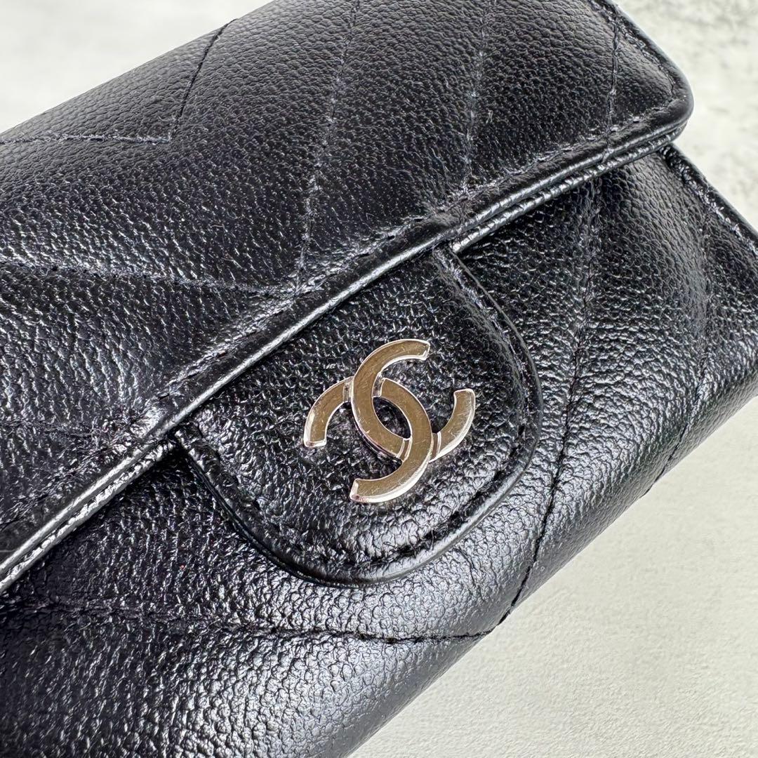 CHANEL Vステッチ　キャビアスキン　ケース　カードケース　財布