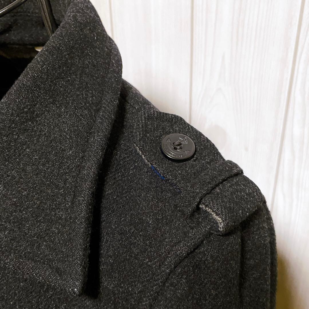 ピーコート ウール 厚手 ダークグレー 黒 平成ギャルy2k グランジ パンク
