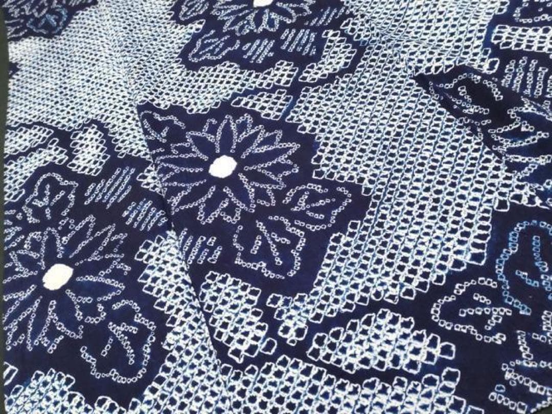 有松絞り　浴衣　　身丈155 三浦絞り　綿　有松鳴海絞り　紺地ワントーン