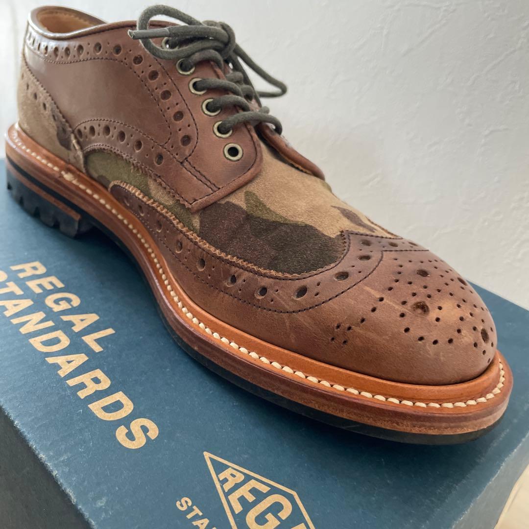 【値下げ】リーガル　ウィングチップ　カモフラ/ブラウン　24.5 ワークシューズ