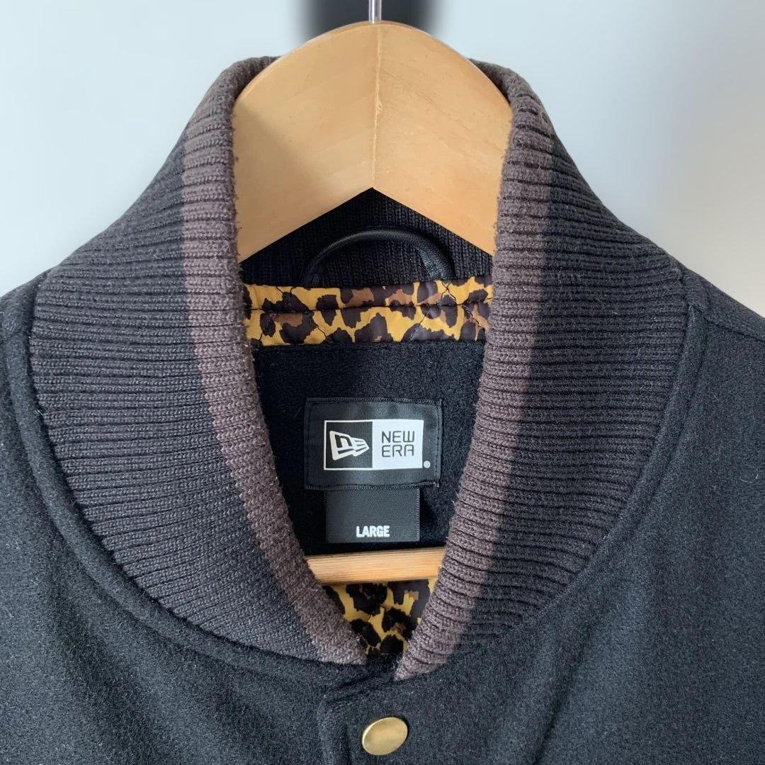 NEW ERA ニューエラ スタジャン レザー 黒 刺繍 裏地ヒョウ柄 L