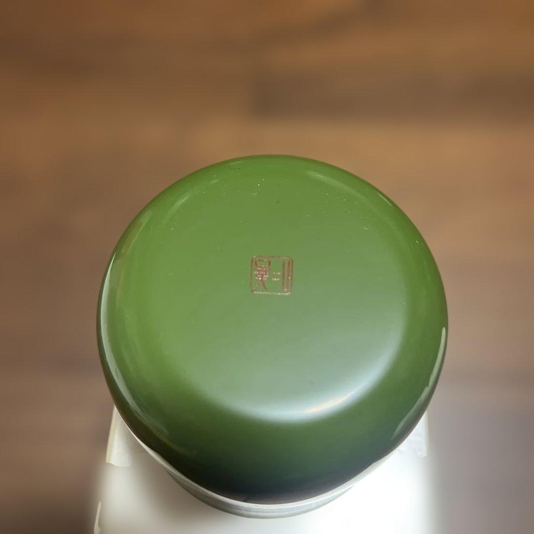 新品未使用◎輪島屋善仁　ホットカップ　波線蒔絵　緑　花ぬり