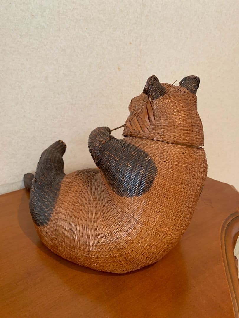 パンダ 竹製 籠 上海 中国 工芸品 小物入れ 籐 アンティーク レトロ