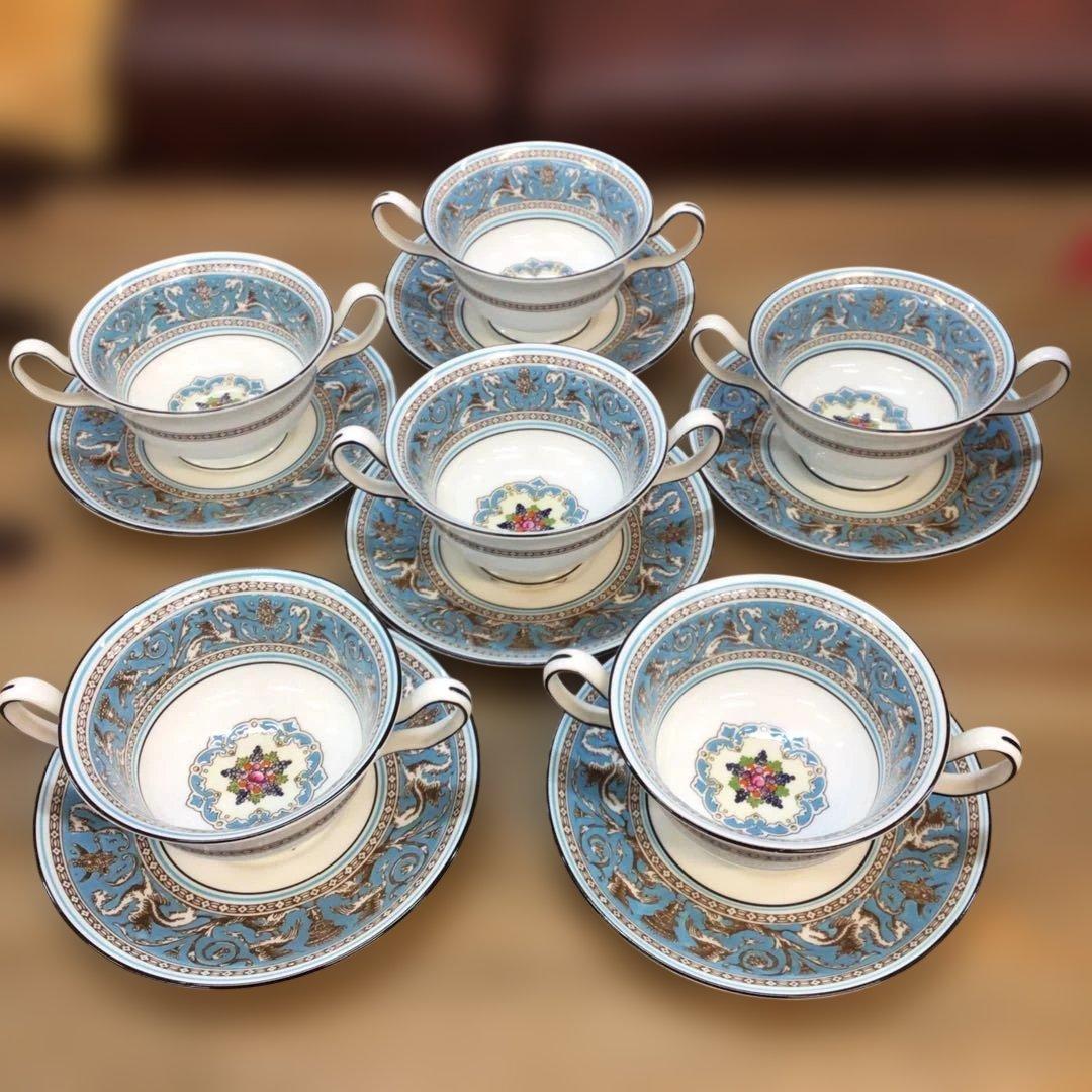 ウェッジウッド フロレンティーン ターコイズ スープカップ&ソーサー6客セット