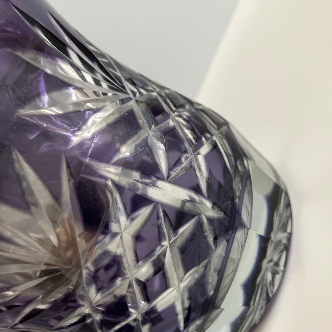 未使用　色被せ切子　ローズボウル　花瓶