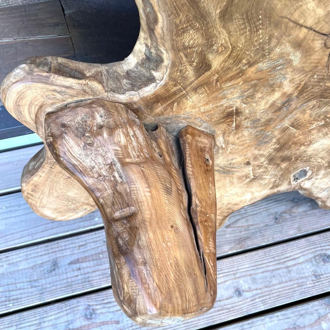 極厚 希少木材 オールドチーク材 切株テーブル 94cm ちゃぶ台 無垢材 机