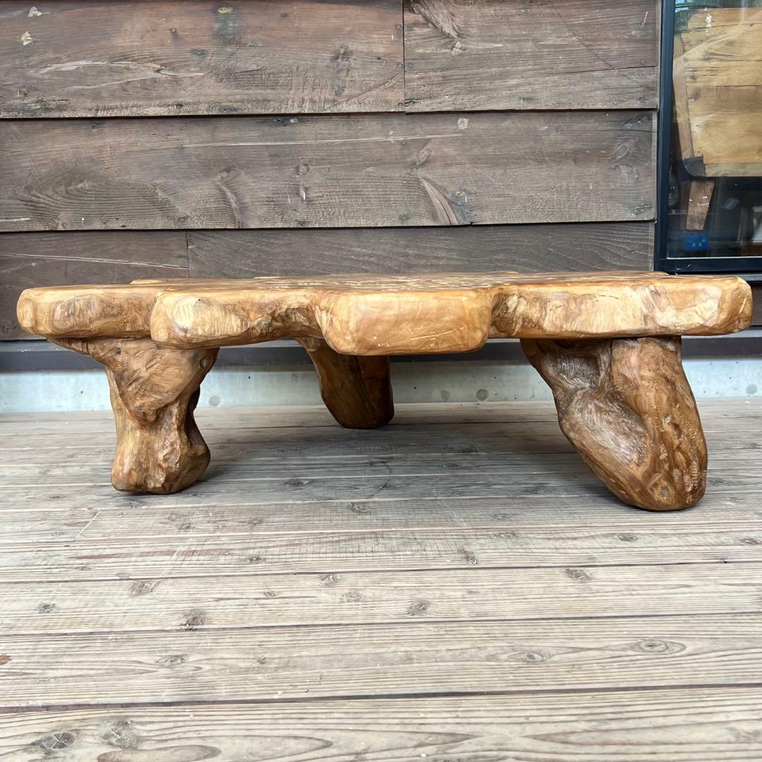 極厚 希少木材 オールドチーク材 切株テーブル 94cm ちゃぶ台 無垢材 机