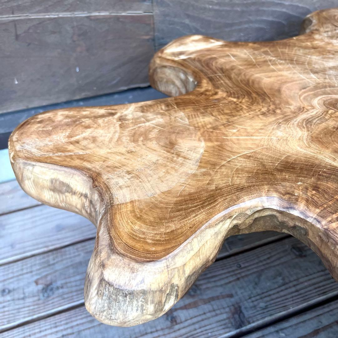 極厚 希少木材 オールドチーク材 切株テーブル 94cm ちゃぶ台 無垢材 机