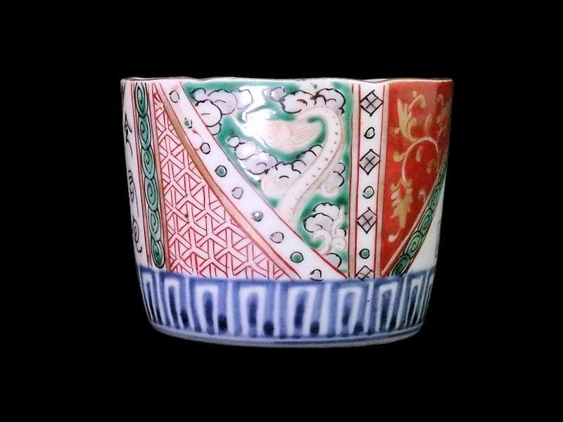 古伊万里　色絵　雲龍に毘沙門亀甲紋の図　大振蕎麦猪口　C964AS-fbqq