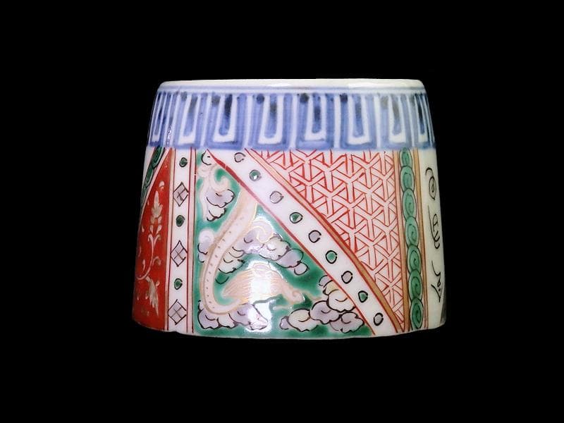 古伊万里　色絵　雲龍に毘沙門亀甲紋の図　大振蕎麦猪口　C964AS-fbqq