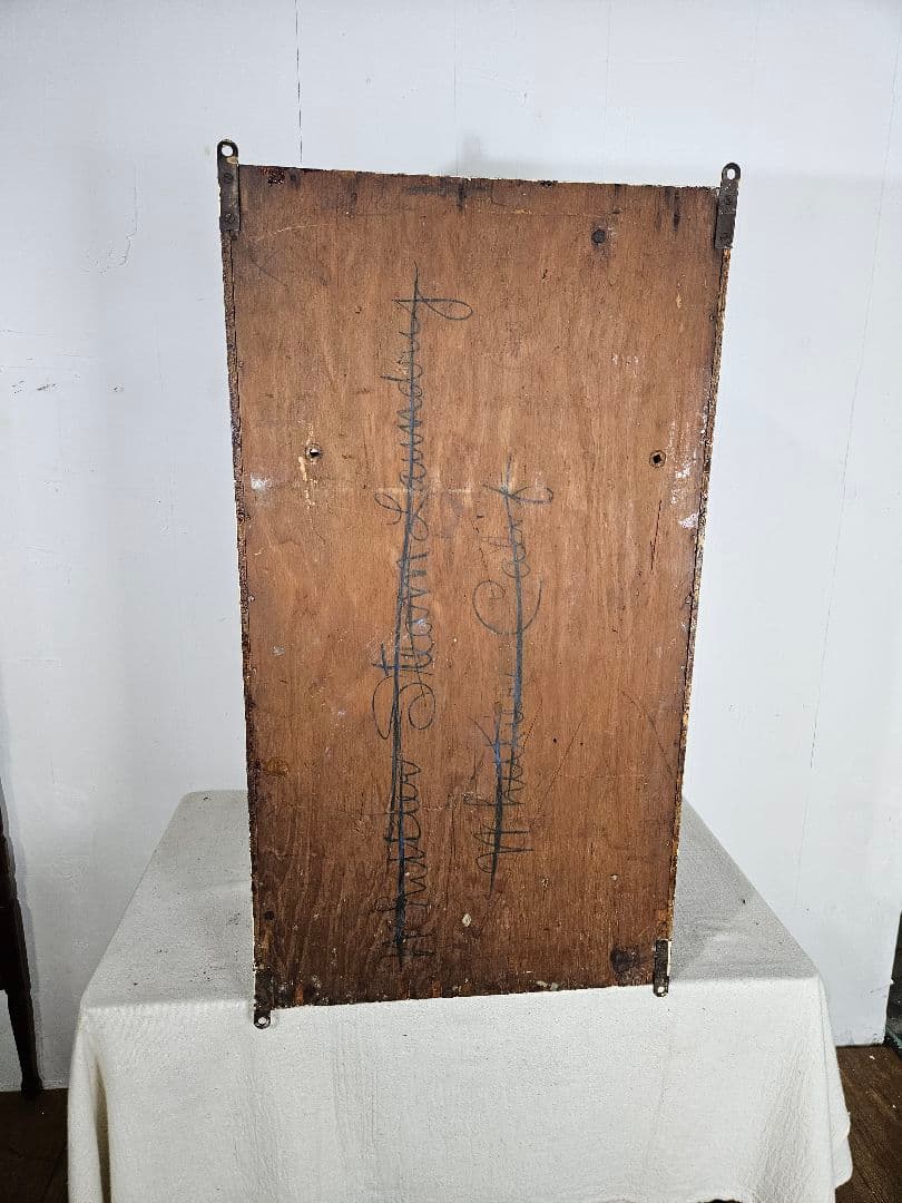 USAアンティーク 古いタオルディスペンサー 木製 鏡付き 壁掛け キャビネット