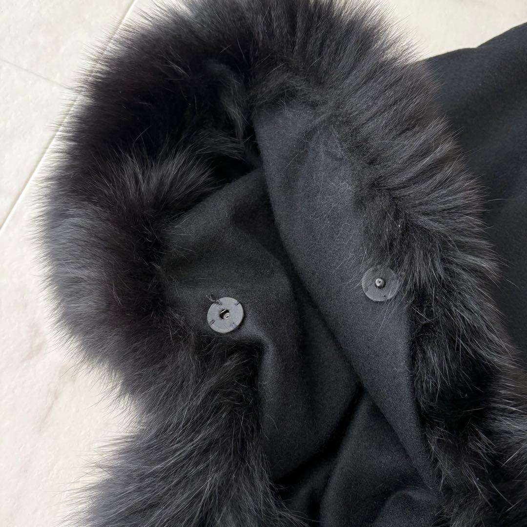 最高級✨艶感 カシミヤ100% フォックファー フーディーポンチョ　極美品　黒
