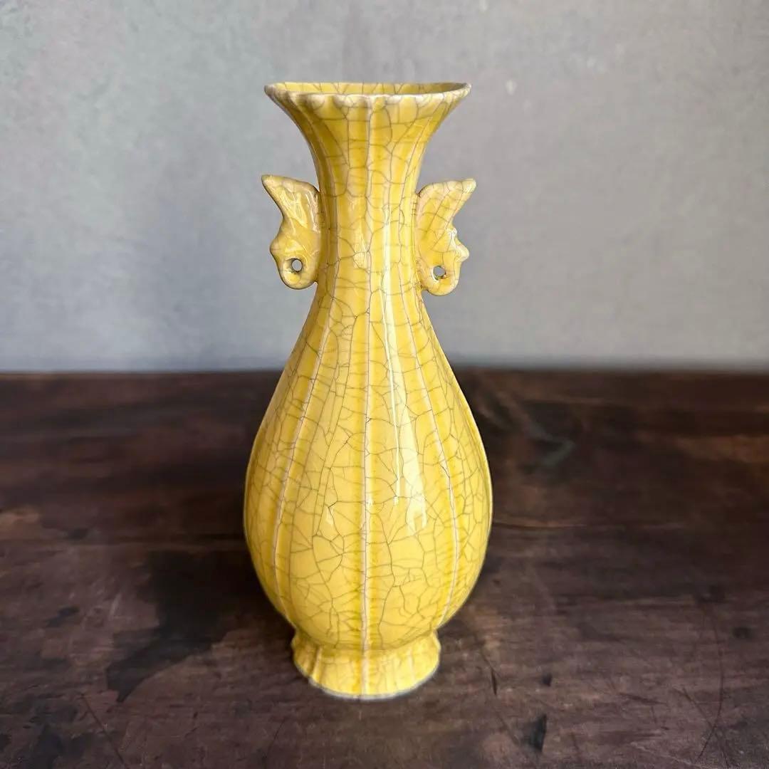 花瓶　官窯　黄釉　花入　宋代　中国美術　古美術　中国古玩　骨董