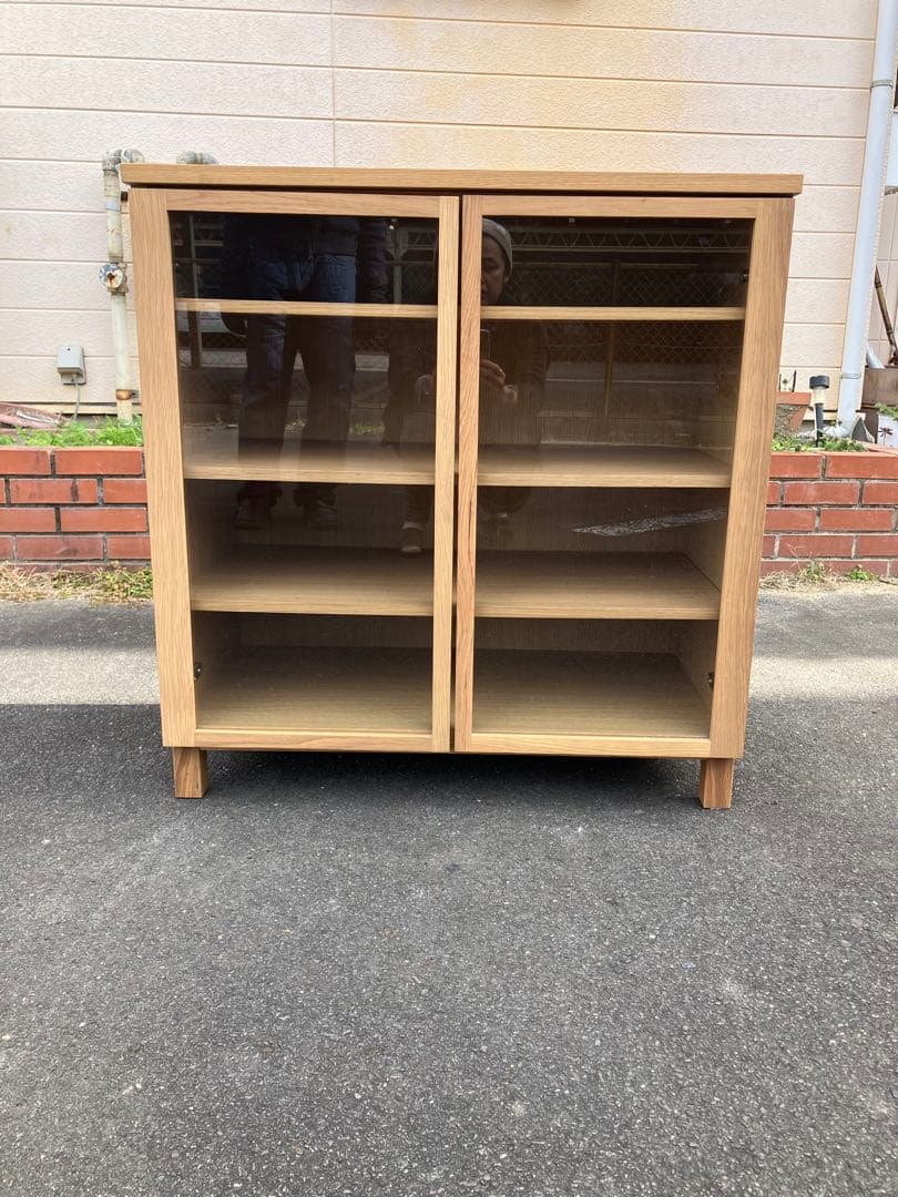 無印良品 キャビネット ガラス扉 観音開き 天然木 オーク材 食器棚 廃盤