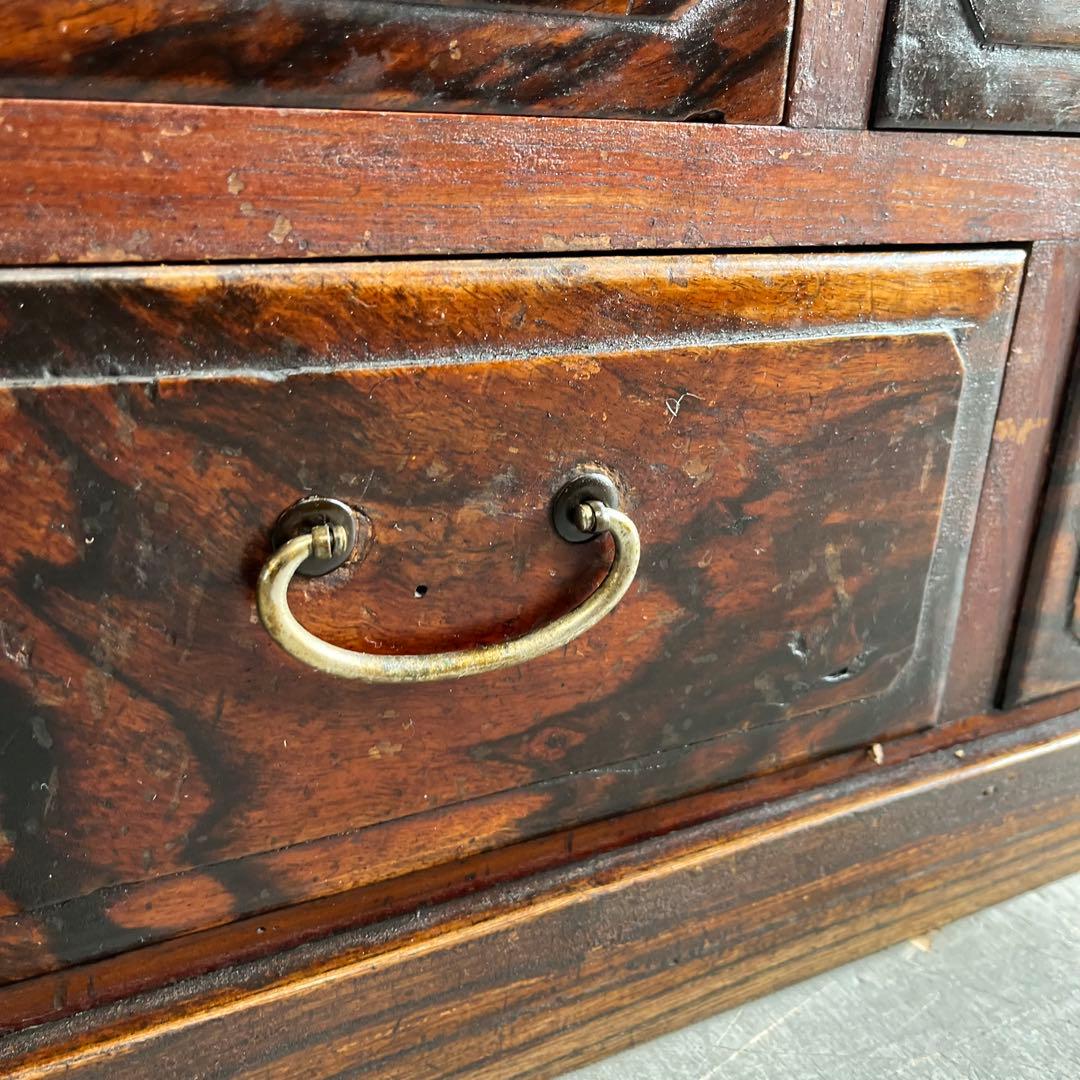 アンティーク 黒柿材 けやき ガラス 茶箪笥 キャビネット 昭和レトロ z460