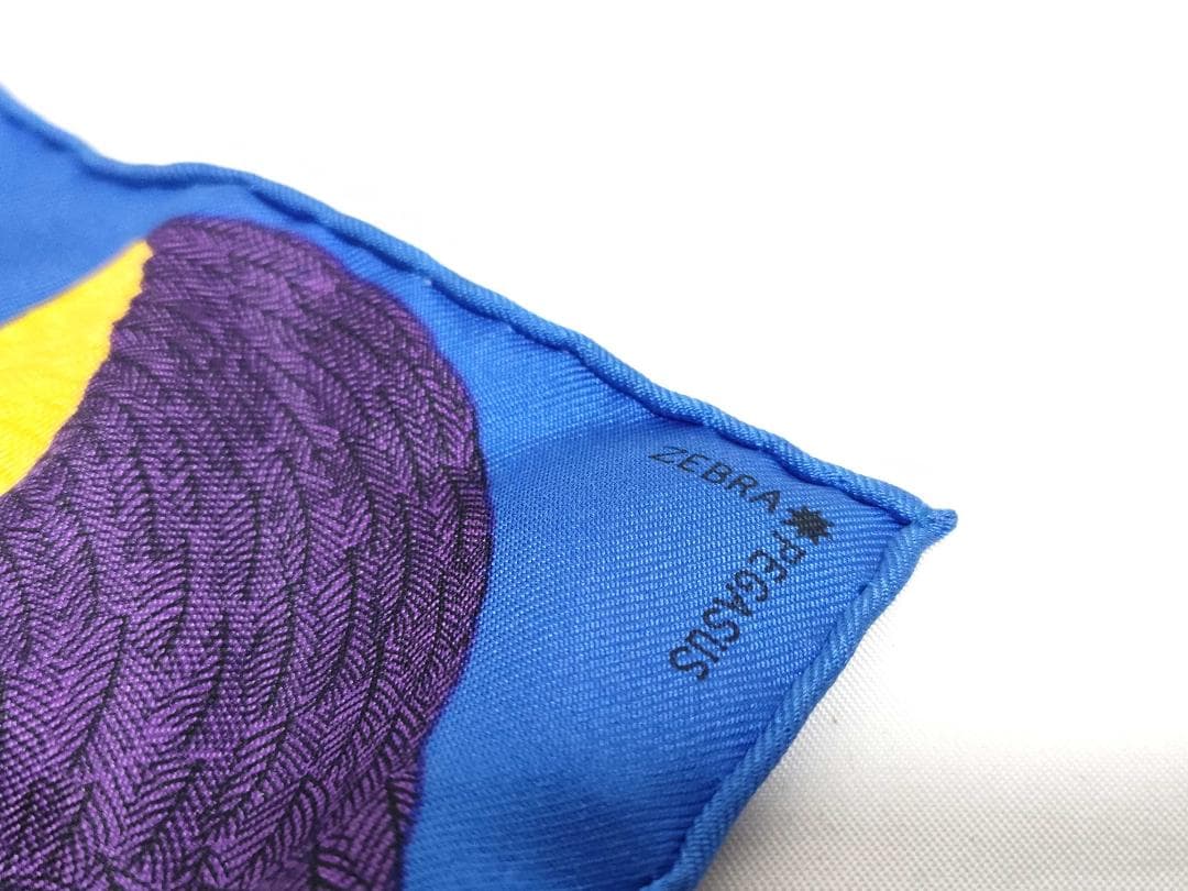 エルメス カレナノ20 シルク ゼブラ ペガサス ハンカチーフ スカーフ ブルー