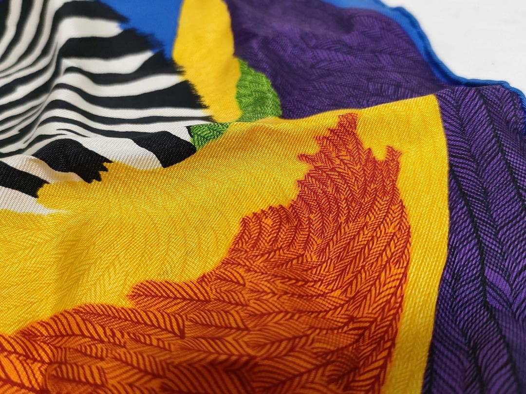 エルメス カレナノ20 シルク ゼブラ ペガサス ハンカチーフ スカーフ ブルー