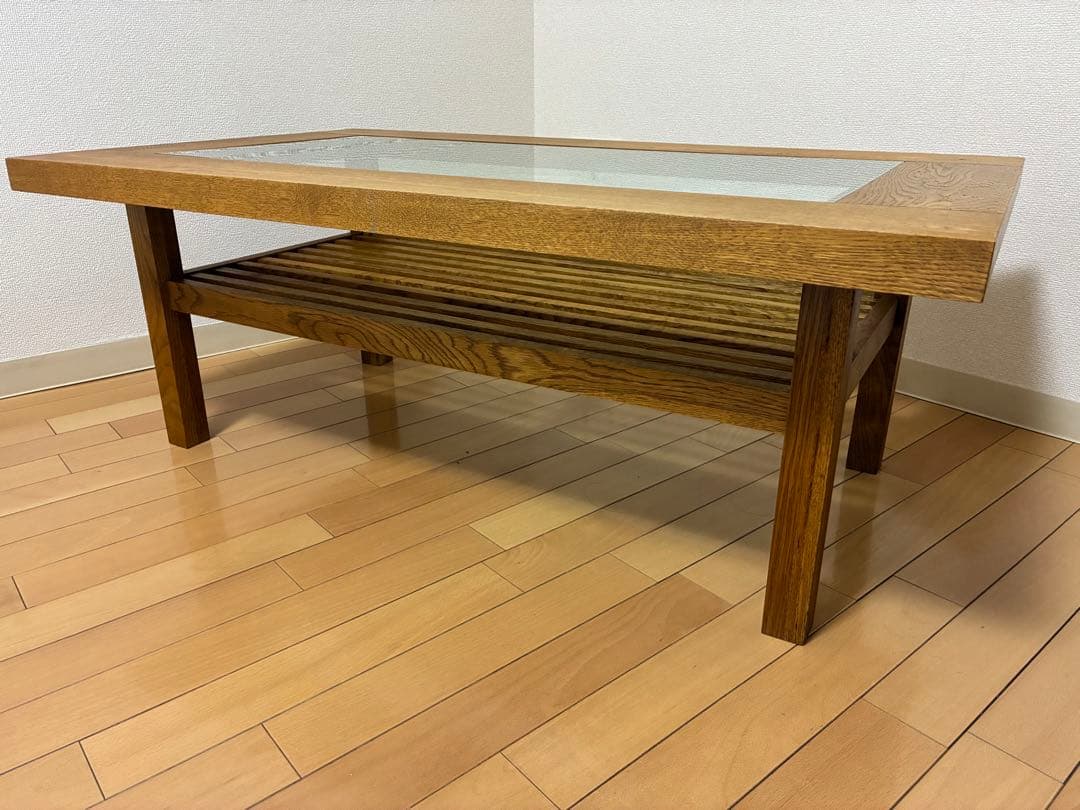 【廃盤】クラッシュゲート　センターテーブル　天然木 ガラス リビングテーブル