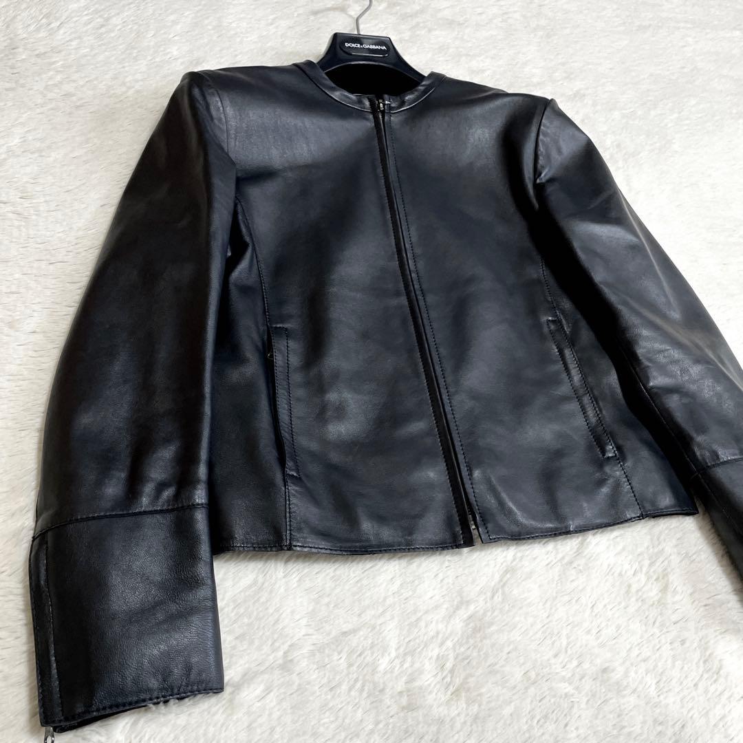 美品 23区 羊革 ノーカラー レザージャケット ライダース Lサイズ ブラック