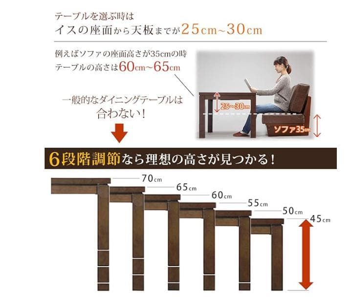 ダイニングこたつテーブル　ハイタイプ　１５０×９０ｃｍ　高さ調節可