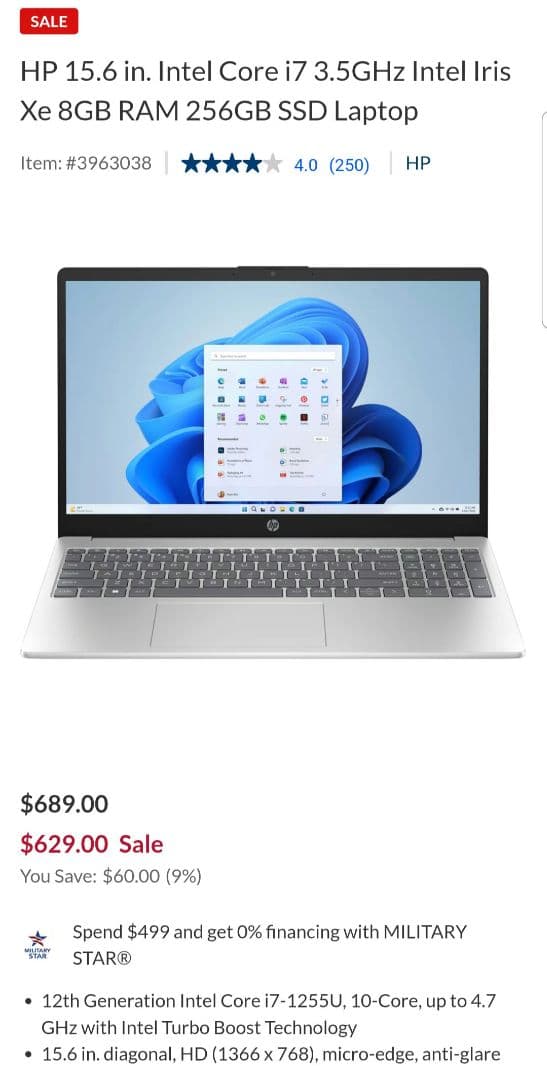 HP ノートPC i7 12th Gen hp15-fd0778nr