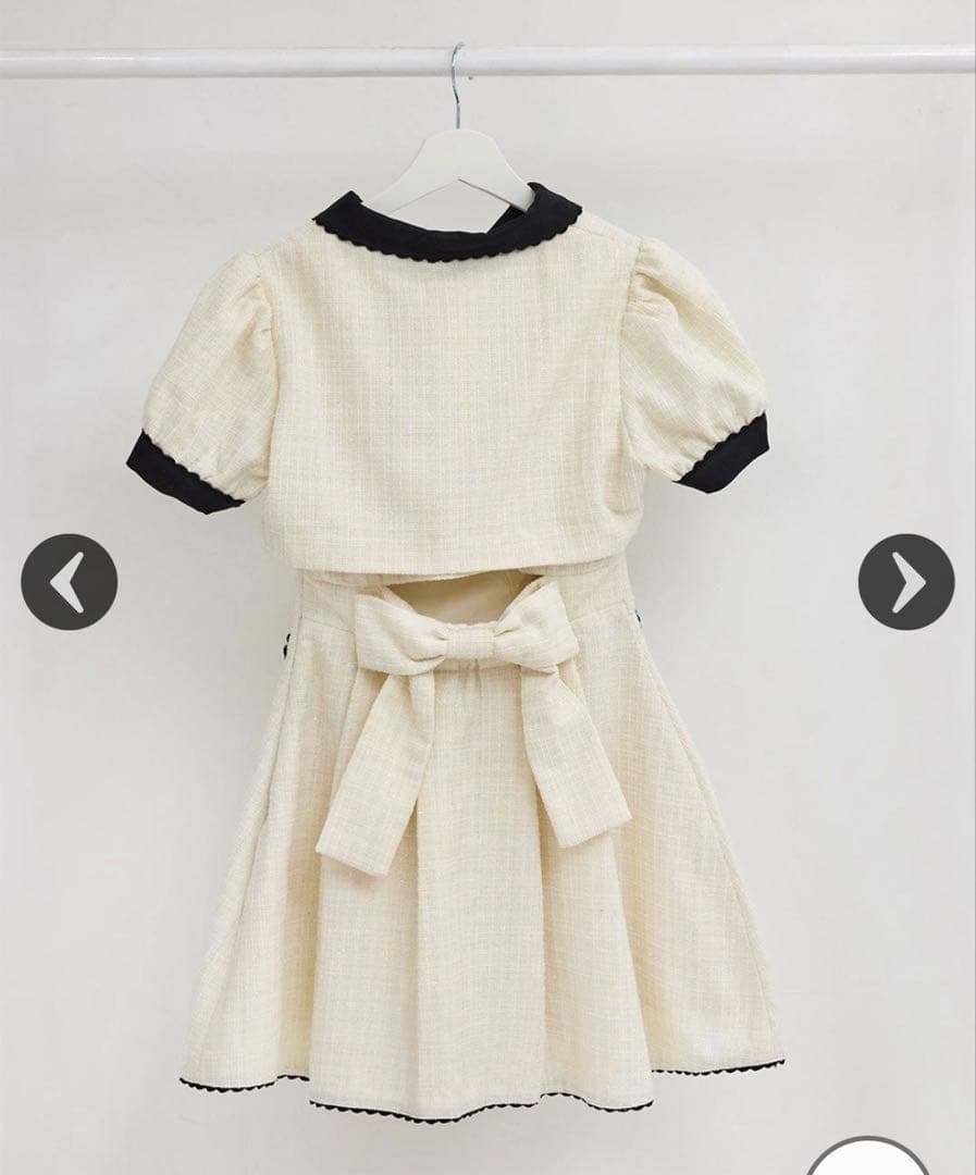 HONEY MEW ハニーミュウ バックリボンツイードワンピ　ホワイト