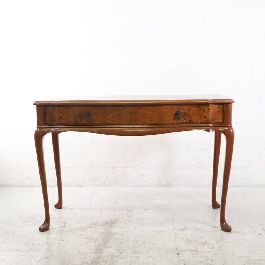 イタリア製クラシカル 美しい木目の象嵌 猫脚 コンソール デスク 引き出し付き