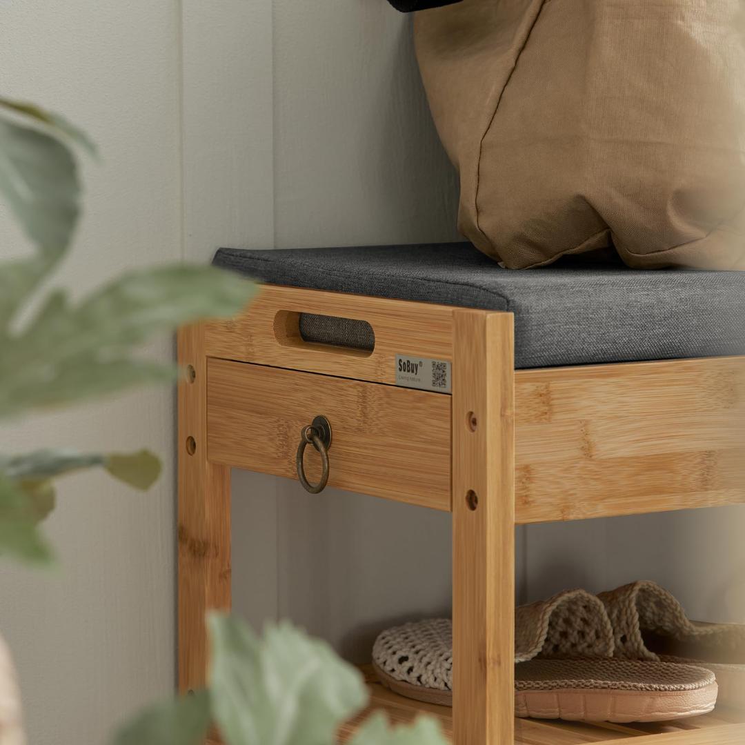 二段式 引き出し付き 収納 シューズラックスツール 玄関ベンチ