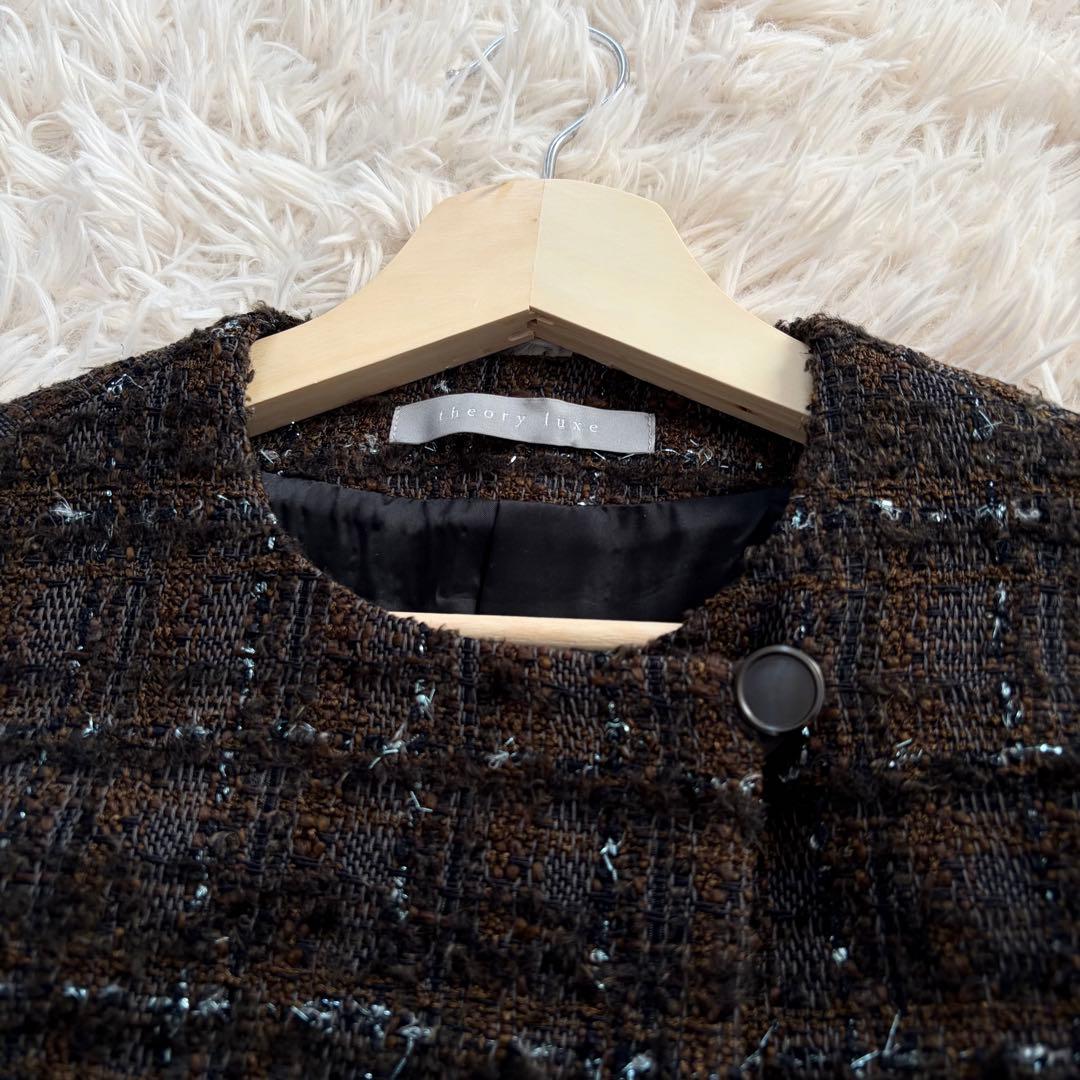 【美品】23AW セオリーリュクス ノーカラージャケット ツイード L 40