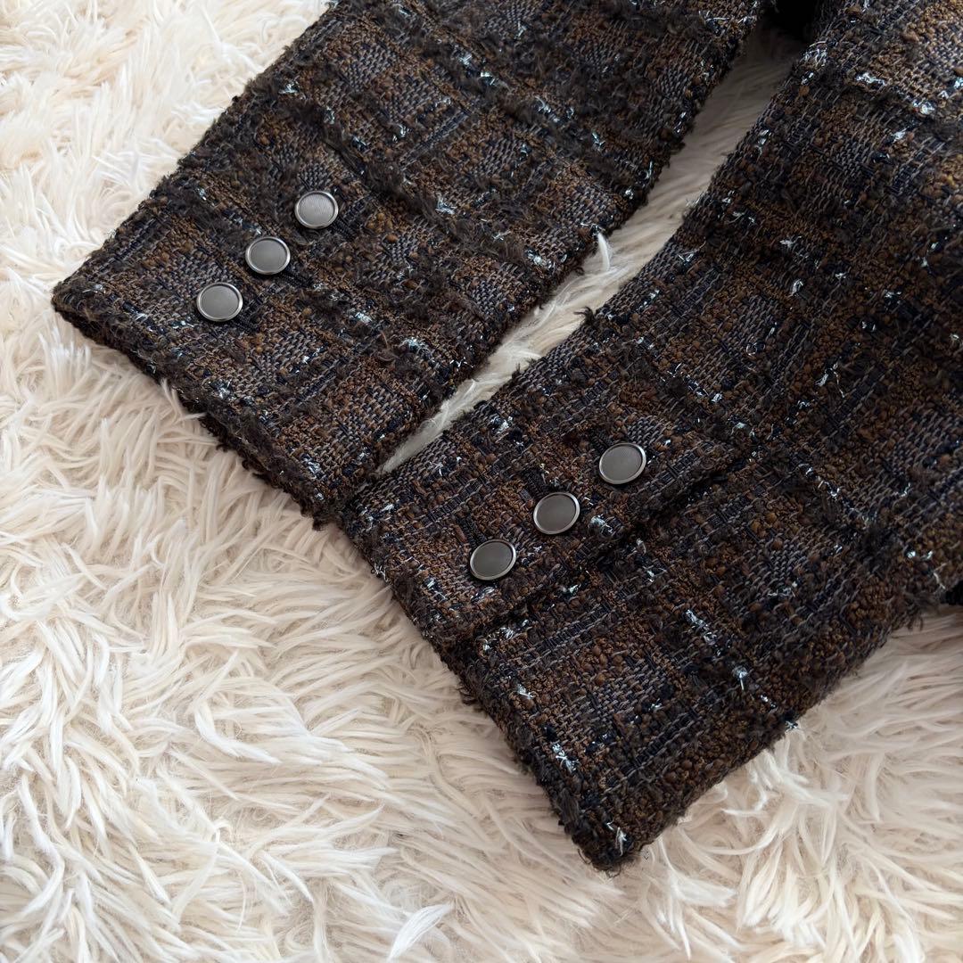 【美品】23AW セオリーリュクス ノーカラージャケット ツイード L 40