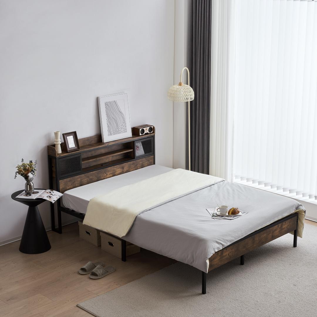 超赤字！D ベッドフレーム ダブル ダブルベッド パイプベッド コンセント付き