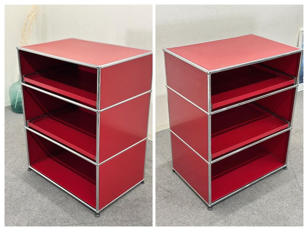 正規品■USMハラー■シェルフ　スライドトレー付き　奥行き深め　ルビーレッド