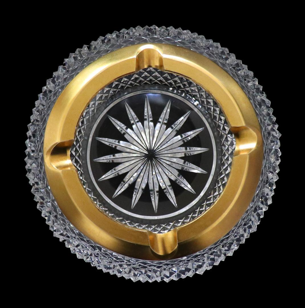 オールド・バカラ 特大サイズ800g 金彩装飾切子灰皿 小物入れディアマンビゾー