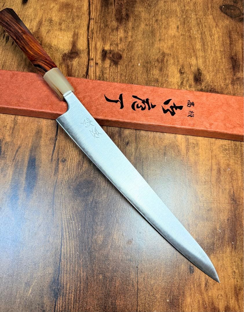 助松　筋引　9寸　青紙スーパー鋼　包丁　紫檀白水牛八角柄