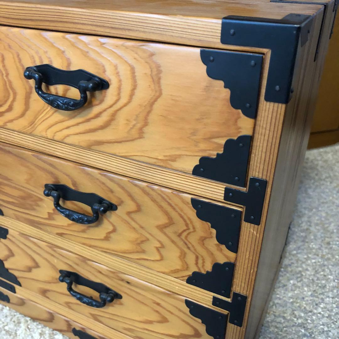 やなせ杉 木製三段引き出し 木箱 小物入れ 三段収納箱 アンティーク 古道具