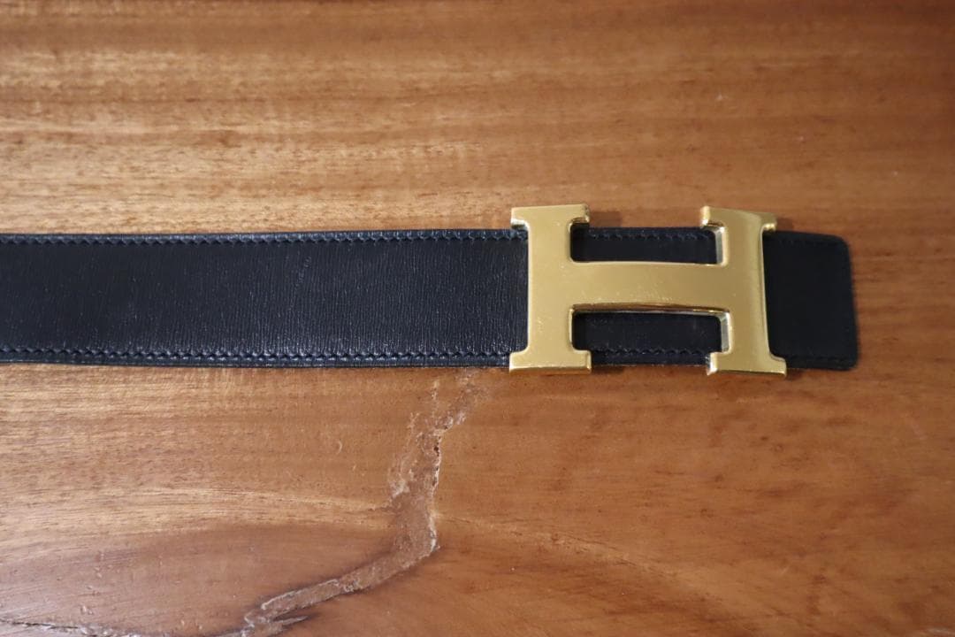 ■いちご■HERMES リバーシブルベルト93cm ブラックxキャメル