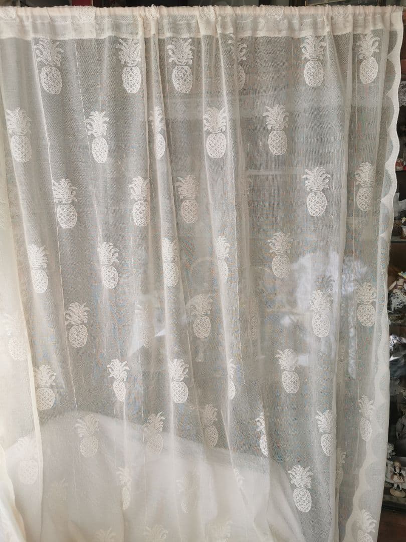 アンティーク ノッティンガムレース最高峰マドラスフレームカーテン パイナップル