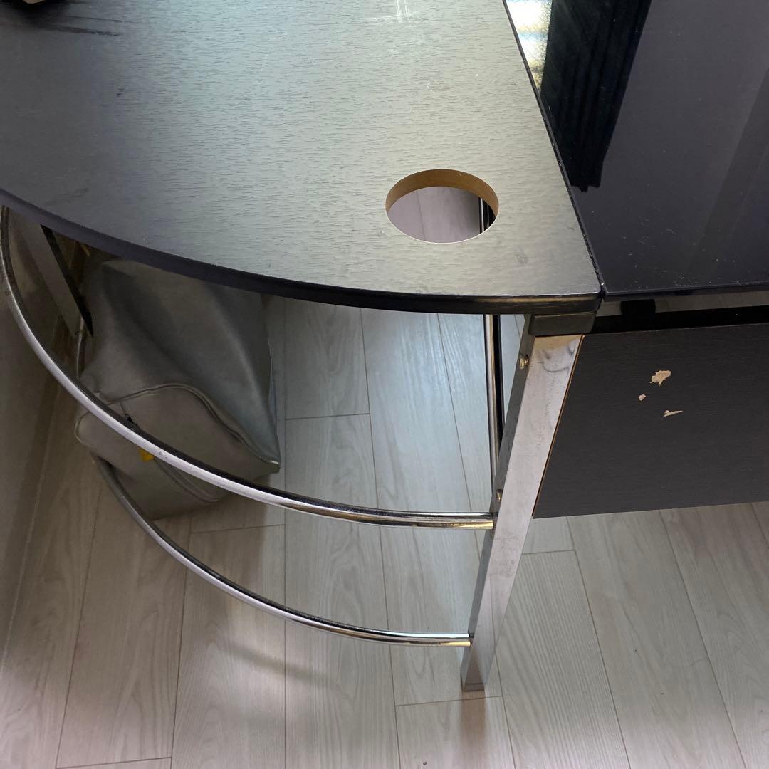 L字型ガラスデスク 黒