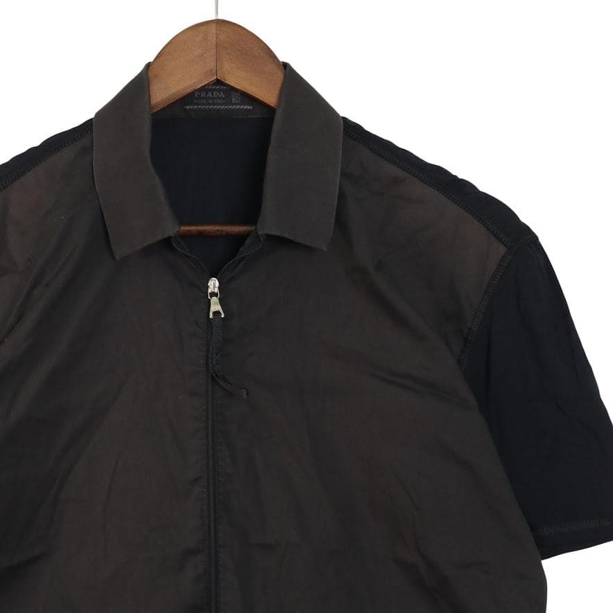 PRADA プラダ ハーフジップ ポロシャツ ブラック テック素材 切替デザイン