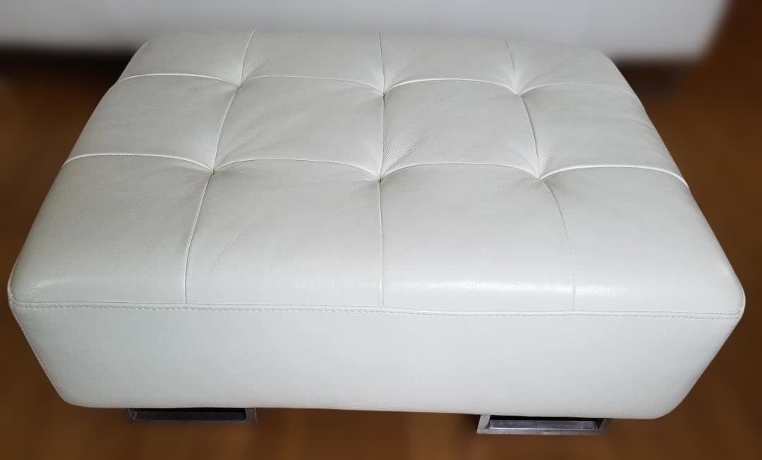 ①IDC 大塚家具 本革 オットマン L/Sコンフォート ホワイト レザー 中古