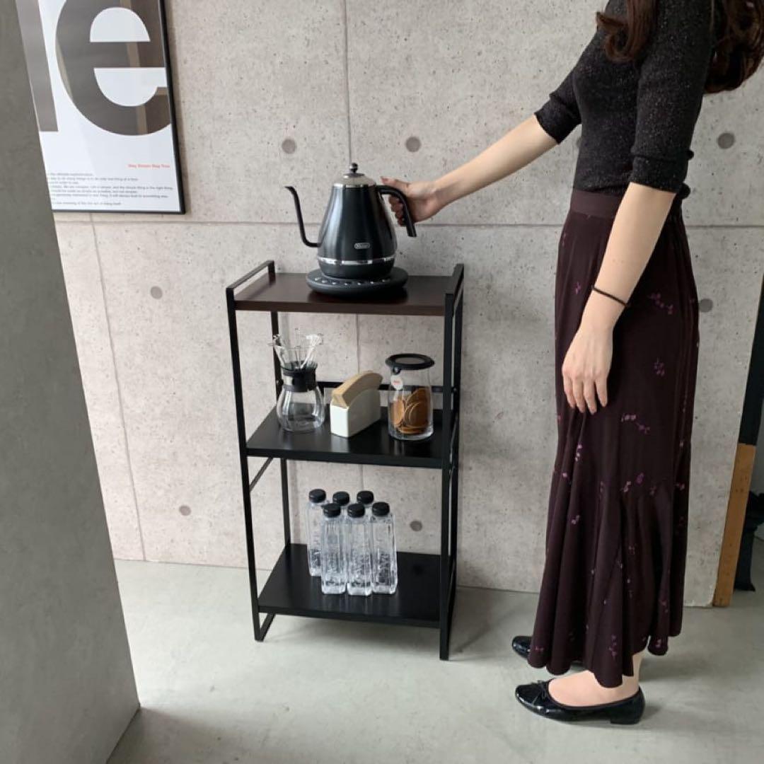 ラバーウッド天板スリム家電ラック 幅45cm