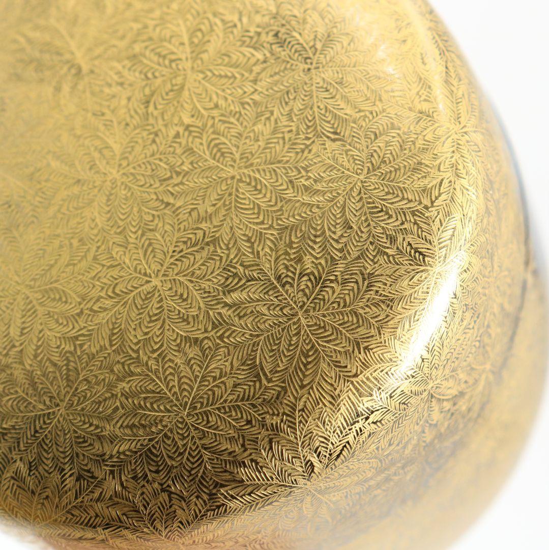 照月作 輪島塗 しのぶ文 沈金 中棗 茶道具 共箱共布　V939　N8