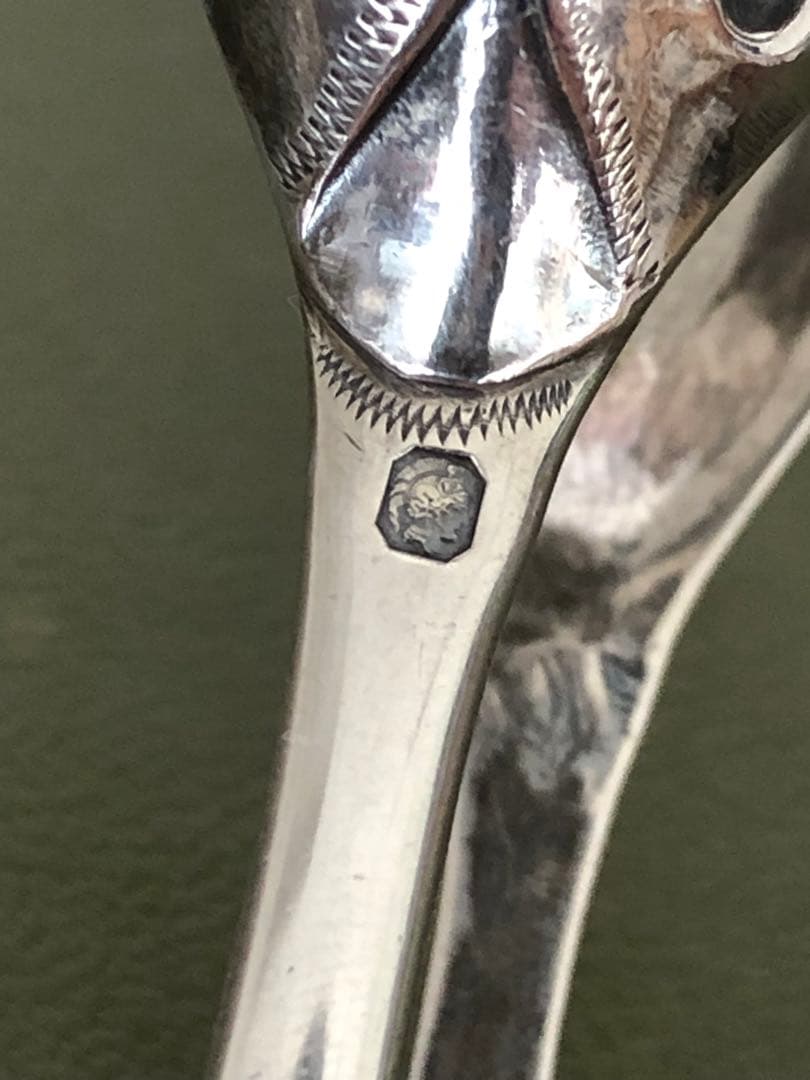 フランス アンティーク　純銀製　獣足　トング　ミネルヴァ　手彫り装飾　ビンテージ