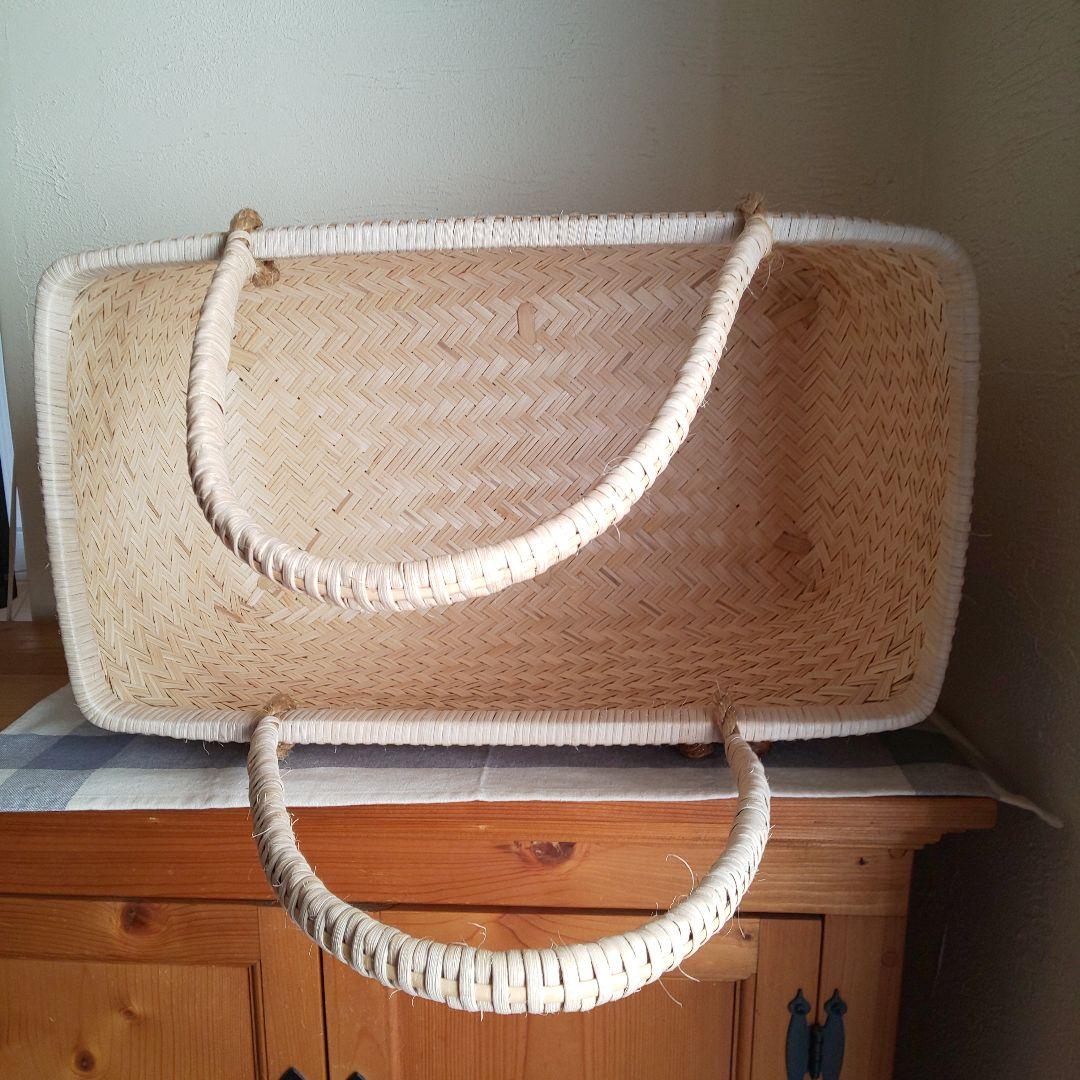 岩手県 鳥越竹細工 市場かご 買い物かご 飾り縁 特大