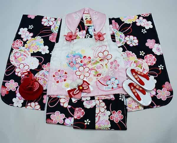 七五三 三歳 女児 正絹 被布着物フルセット 陽気な天使 お仕立て無料